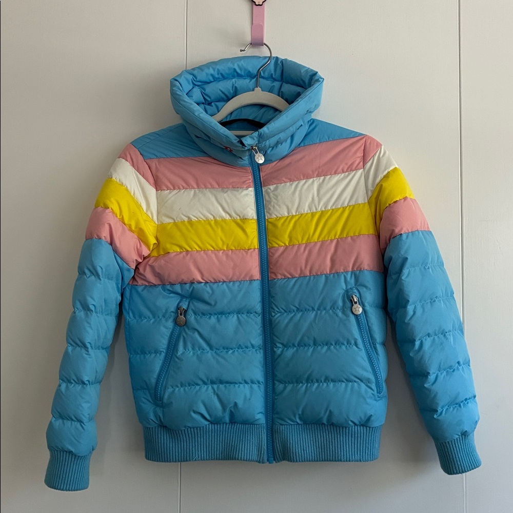 Perfect Moment Striped Blue Puffer Ski Jacket, kids Y10